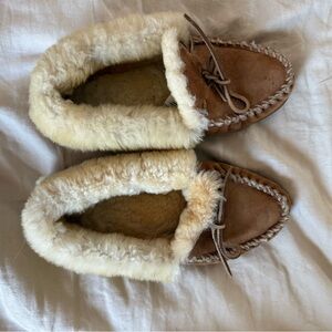 Cozy Brown Shearling Moccasin Slippers